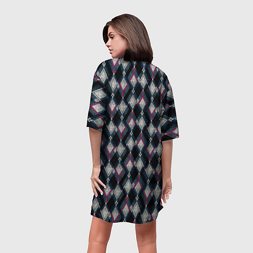 Женская длинная футболка Классический ромбовидный текстурированный узор на / 3D-принт – фото 4