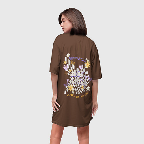 Женская длинная футболка Just chill ретро дизайн с ромашками / 3D-принт – фото 4