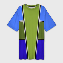Женская длинная футболка Зелено- синий геометрический дизайн