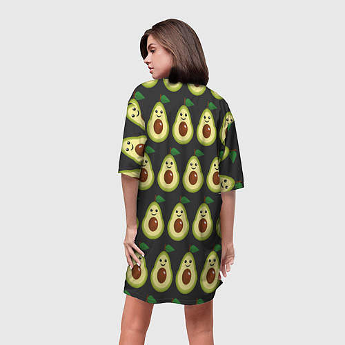Женская длинная футболка Авокадо Паттерн - Черная версия / 3D-принт – фото 4