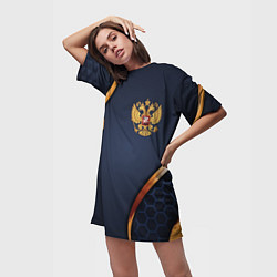 Футболка женская длинная Blue & gold герб России, цвет: 3D-принт — фото 2