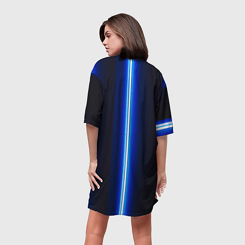 Женская длинная футболка Неоновое синее свечение / 3D-принт – фото 4