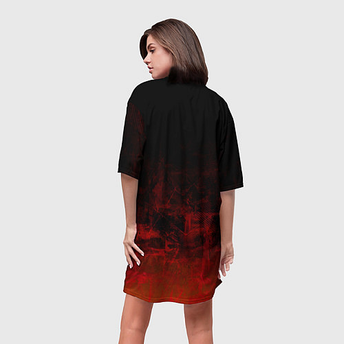 Женская длинная футболка Черный однотонный и гранжевый красный / 3D-принт – фото 4