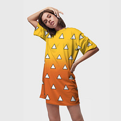 Футболка женская длинная Оранжевое кимоно с треугольниками - Зеницу клинок, цвет: 3D-принт — фото 2