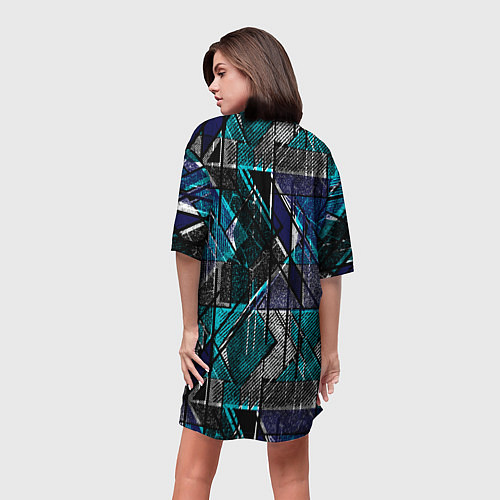 Женская длинная футболка Сине - черная гранжевая абстракция / 3D-принт – фото 4