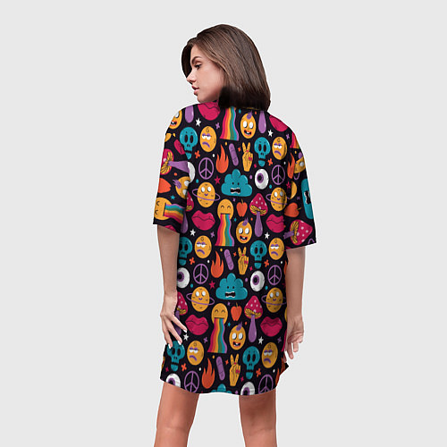 Женская длинная футболка Психоделические эмодзи / 3D-принт – фото 4