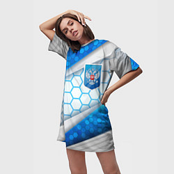Футболка женская длинная Синий герб России на объемном фоне, цвет: 3D-принт — фото 2