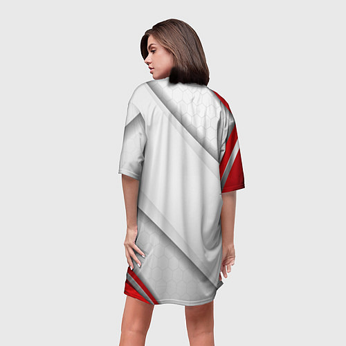 Женская длинная футболка Red & white флаг России / 3D-принт – фото 4