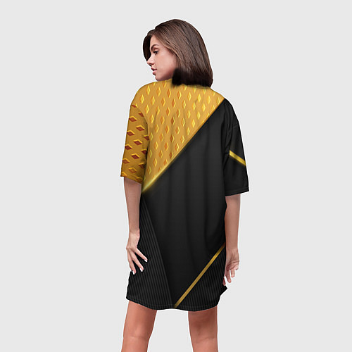 Женская длинная футболка Герб России на черном фоне с золотыми вставками / 3D-принт – фото 4