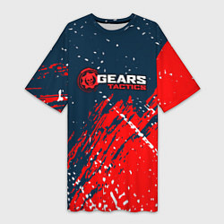 Женская длинная футболка Gears of War - бела-красная текстура