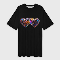 Женская длинная футболка Два разноцветных сердечка