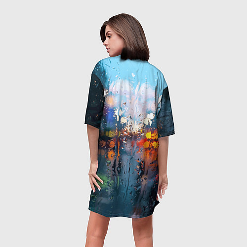 Женская длинная футболка Город через дождевое стекло / 3D-принт – фото 4