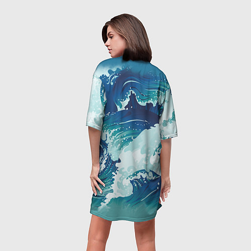 Женская длинная футболка Несущиеся морские волны / 3D-принт – фото 4