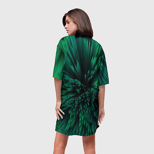 Женская длинная футболка Объёмные острые зелёные фигуры / 3D-принт – фото 4