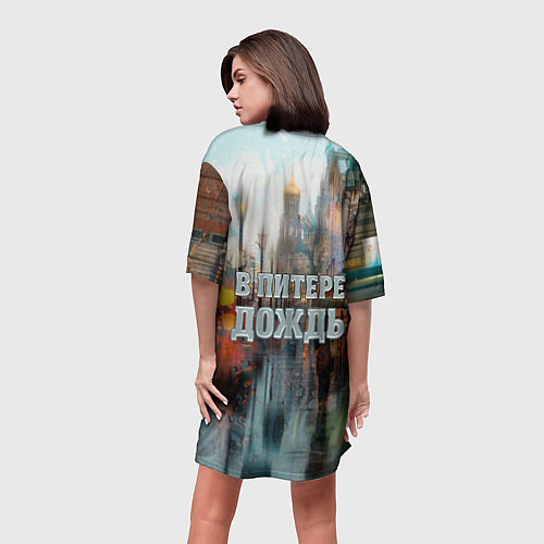 Женская длинная футболка В Питере дождь / 3D-принт – фото 4
