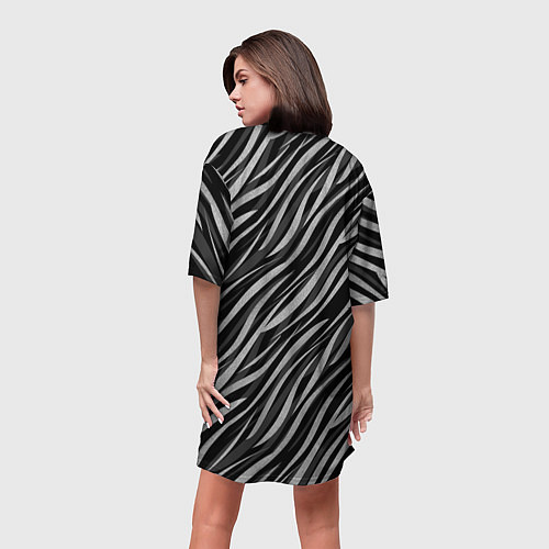 Женская длинная футболка Полосатый черно-серый узор Зебра / 3D-принт – фото 4