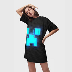 Футболка женская длинная Minecraft Creeper - neon, цвет: 3D-принт — фото 2