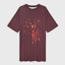 Женская длинная футболка Осенний олень с птицей