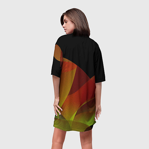 Женская длинная футболка Абстрактная ассиметричная оранжевая волна / 3D-принт – фото 4