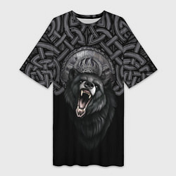 Женская длинная футболка Щит Велеса с медведем