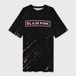 Футболка женская длинная Black pink розовые брызги, цвет: 3D-принт