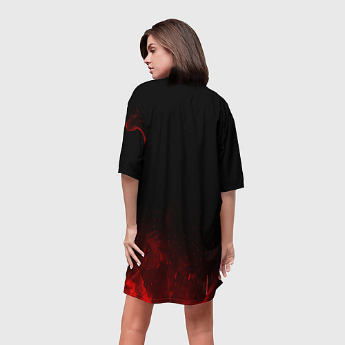 Женская длинная футболка Cyberpunk 2077 - Логотип в огне / 3D-принт – фото 4