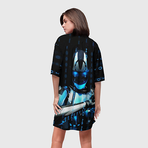 Женская длинная футболка Киборг с бинарным кодом / 3D-принт – фото 4
