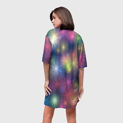 Женская длинная футболка Разноцветные неоновые блики / 3D-принт – фото 4