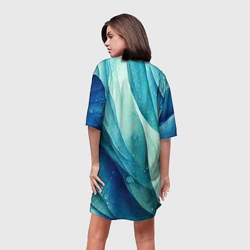 Женская длинная футболка Акварельные синие узоры / 3D-принт – фото 4