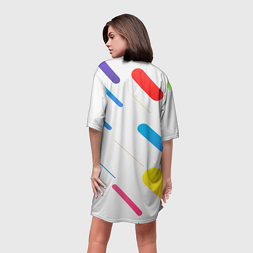 Женская длинная футболка Разноцветные круги и полосы / 3D-принт – фото 4