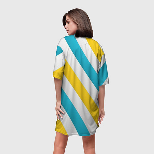 Женская длинная футболка Желтые и синие полосы / 3D-принт – фото 4