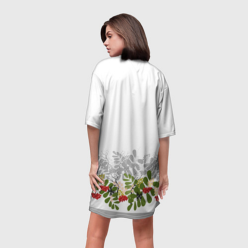 Женская длинная футболка Веточки красной рябины с бабочками / 3D-принт – фото 4