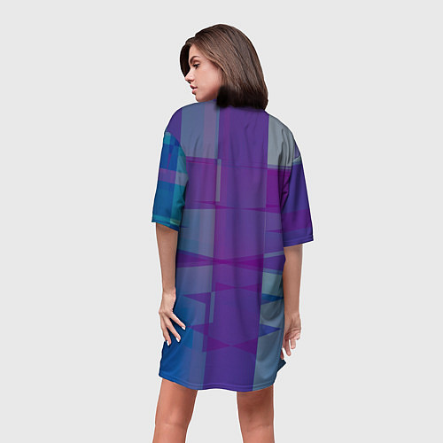 Женская длинная футболка Геометрические объёмные фиолетовые кубы / 3D-принт – фото 4