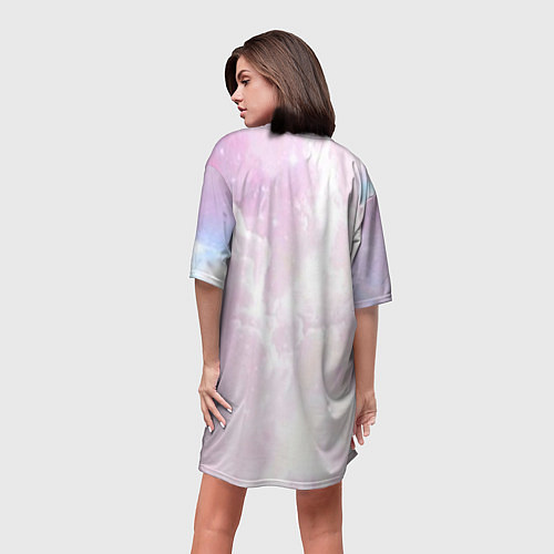 Женская длинная футболка Розовые облака на голубом небе / 3D-принт – фото 4