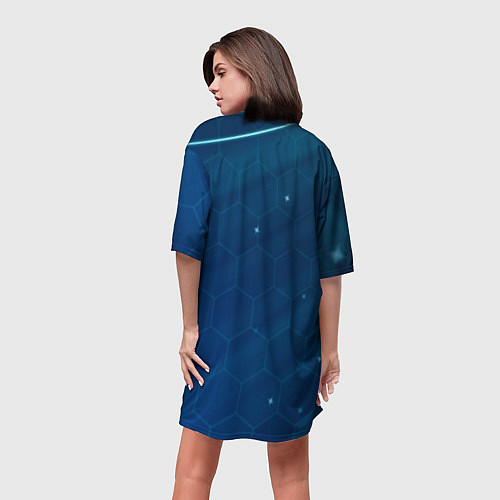 Женская длинная футболка Real madrid голубая абстракция / 3D-принт – фото 4