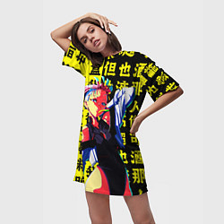 Футболка женская длинная Люси из аниме Cyberpunk edgerunners, цвет: 3D-принт — фото 2