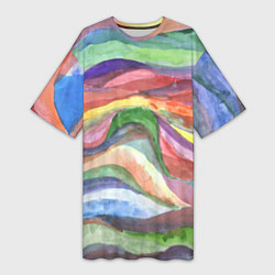 Женская длинная футболка Красочные волны акварель