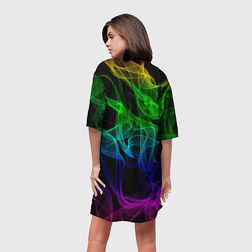 Женская длинная футболка Разноцветный неоновый дым / 3D-принт – фото 4