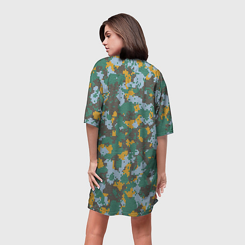 Женская длинная футболка Цифровой камуфляж - зелено-голубой / 3D-принт – фото 4