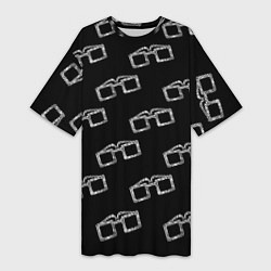 Футболка женская длинная Модные очки черно-белый узор, цвет: 3D-принт