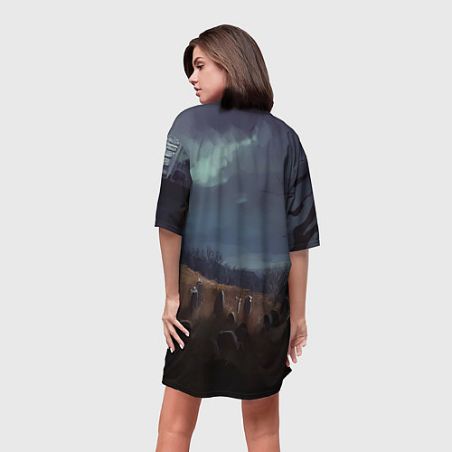 Женская длинная футболка Ктулху на кладбище / 3D-принт – фото 4
