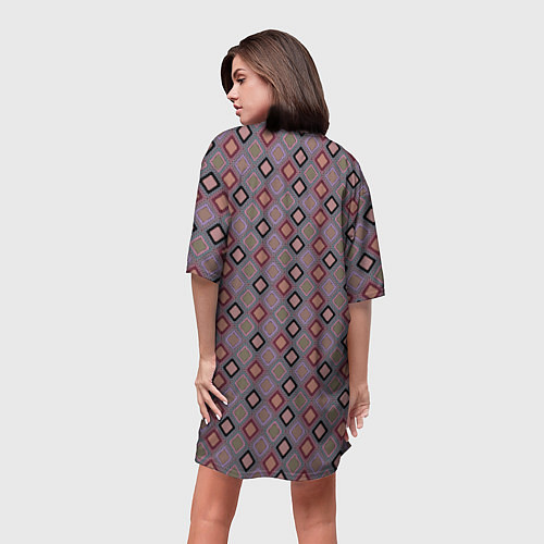 Женская длинная футболка Разноцветные квадраты с зигзагами / 3D-принт – фото 4