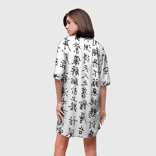 Женская длинная футболка Иероглифная сетка / 3D-принт – фото 4