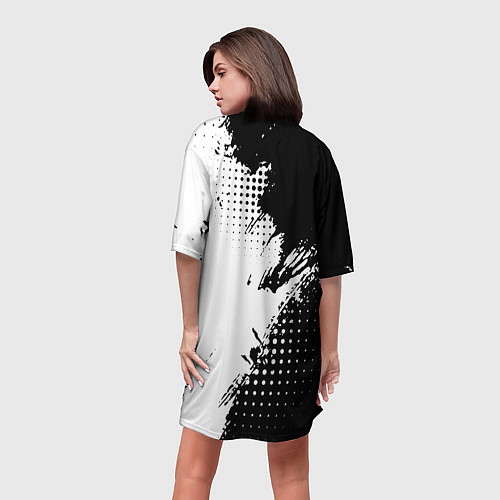 Женская длинная футболка Mitsubishi - черно-белая абстракция / 3D-принт – фото 4