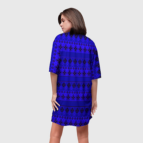 Женская длинная футболка Скандинавский орнамент Синий кобальт / 3D-принт – фото 4