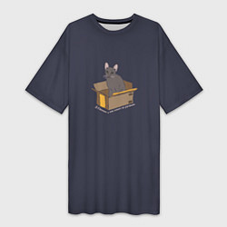 Женская длинная футболка Кошка в коробке