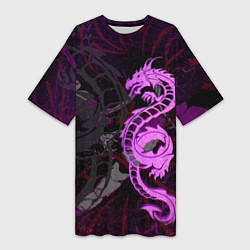 Футболка женская длинная Неоновый дракон purple dragon, цвет: 3D-принт