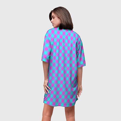 Женская длинная футболка Фиолетовые и голубые квадратики / 3D-принт – фото 4