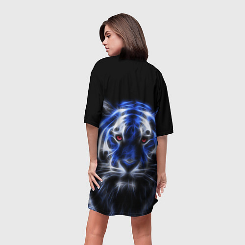 Женская длинная футболка Синий неоновый тигр / 3D-принт – фото 4