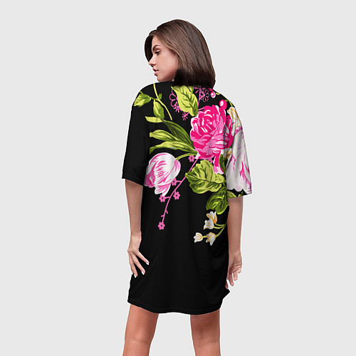 Женская длинная футболка Букет цветов / 3D-принт – фото 4